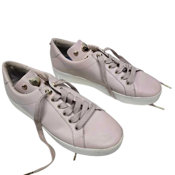 MICHAEL KORS Mindy Leather Sneakers w Applicated Hearts 9 M Light Pink Lace up - Picture 3 of 12